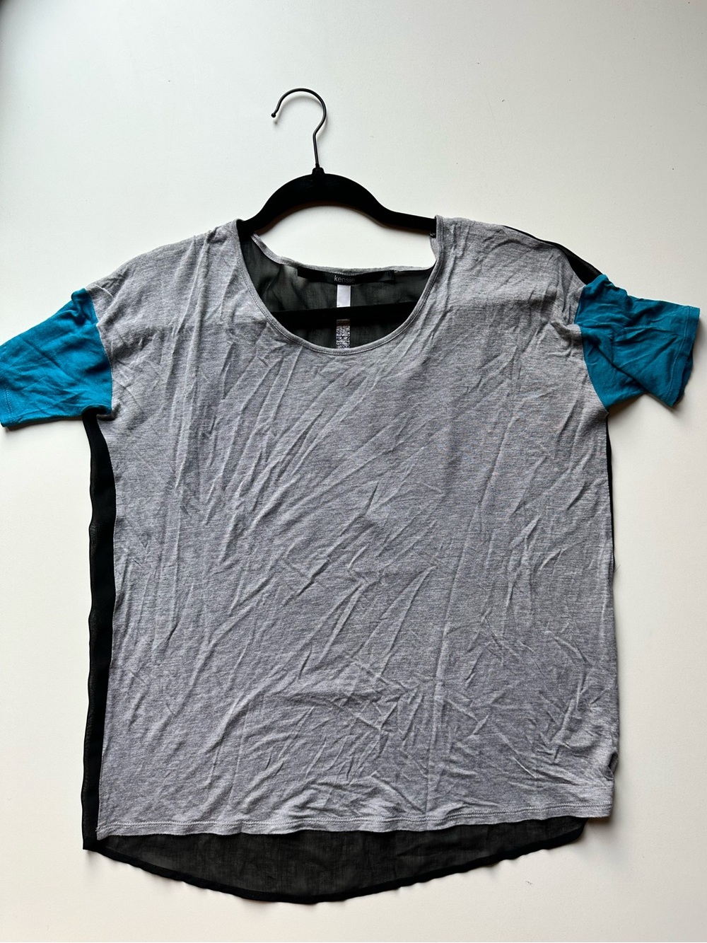 Women’s Kensie Light Gray Tee with Black Trim and Sheer Back